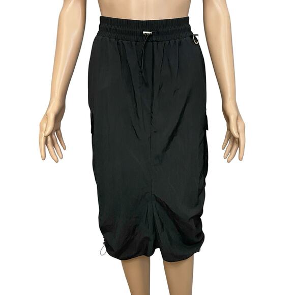 Anthropologie Cargo Midi Skirt Small Petite Black Straight Fit Sporty Casual - Picture 1 of 11
